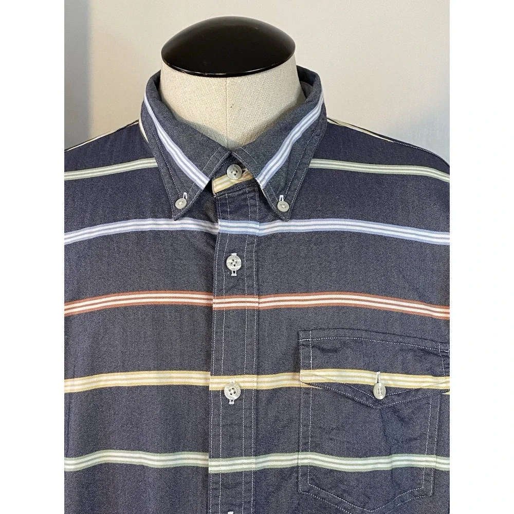 Brooks Brothers Red Fleece Extra Large XL‎ Blue Cotton Button Down Striped Shirt